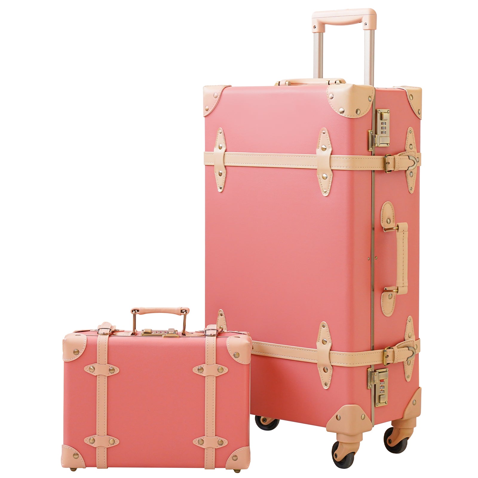 urecity vintage suitcase set for women, vintage luggage sets for women 2  piece, cute designer trunk luggage, retro suit case (Cherry Pink) 26# 20#