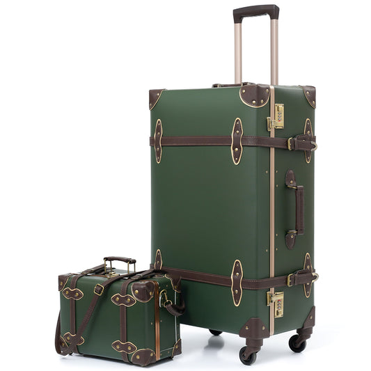Urecity Vintage Luggage Set - 2-Piece Travel Suitcase Set, PP+PVC Carry-On And Checked-In Suitcases, Silent 360° Spinner Wheels, 20-Inch And 26-Inch  army green(2023 Upgrade）