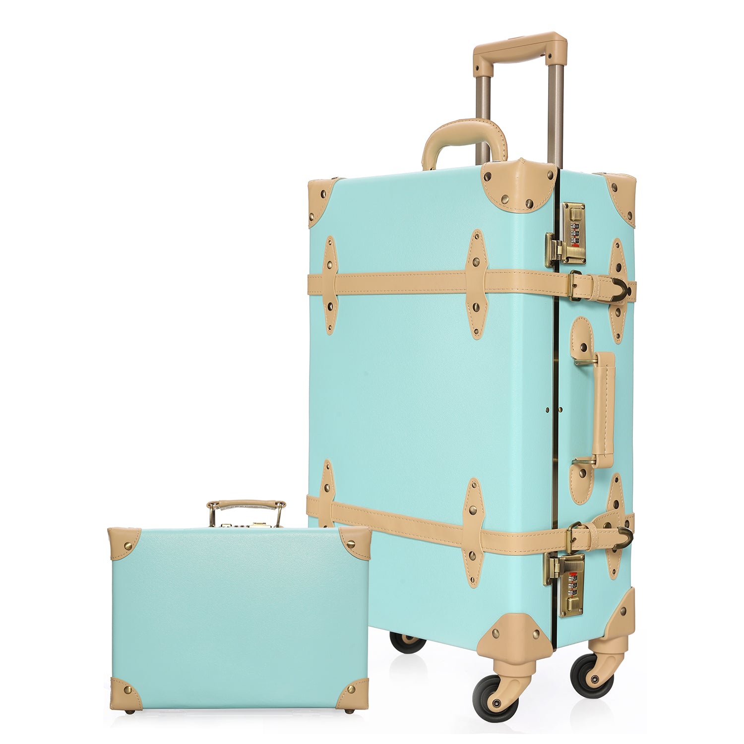 Urecity Pu Spinner Suitcase Grey 2 Piece Vintage Trunk Luggage Set –  urecity-luggage