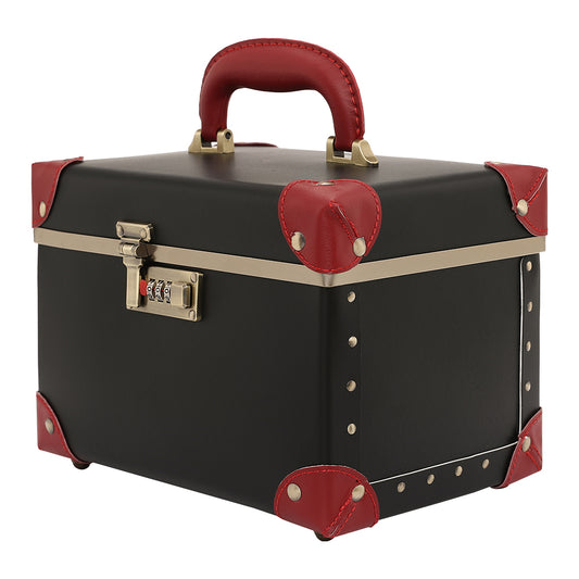 Urecity Portable Makeup Train Case Cosmetic Organizer Case Leather Storage Box with Combination Lock black