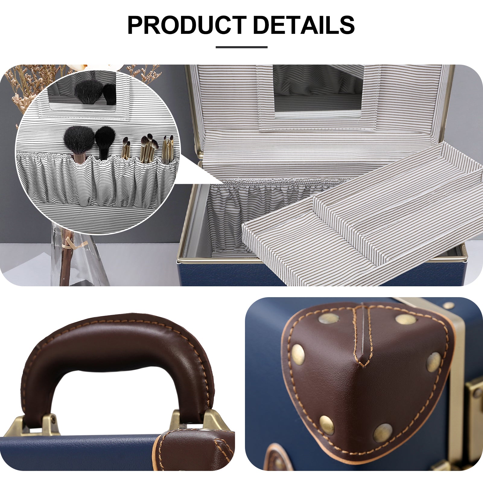 Valise Maquillage Vintage Portable Avec Serrure à Combinaison - Dimensions 33x22x21 Cm - Cuir PU, Multiple Compartiments
