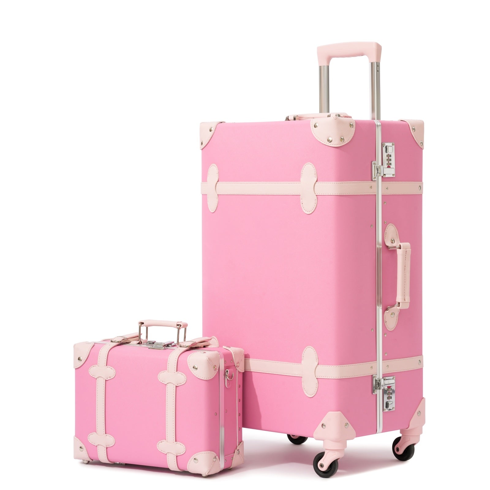 urecity Vintage leather-trimmed luggages 2 Pack