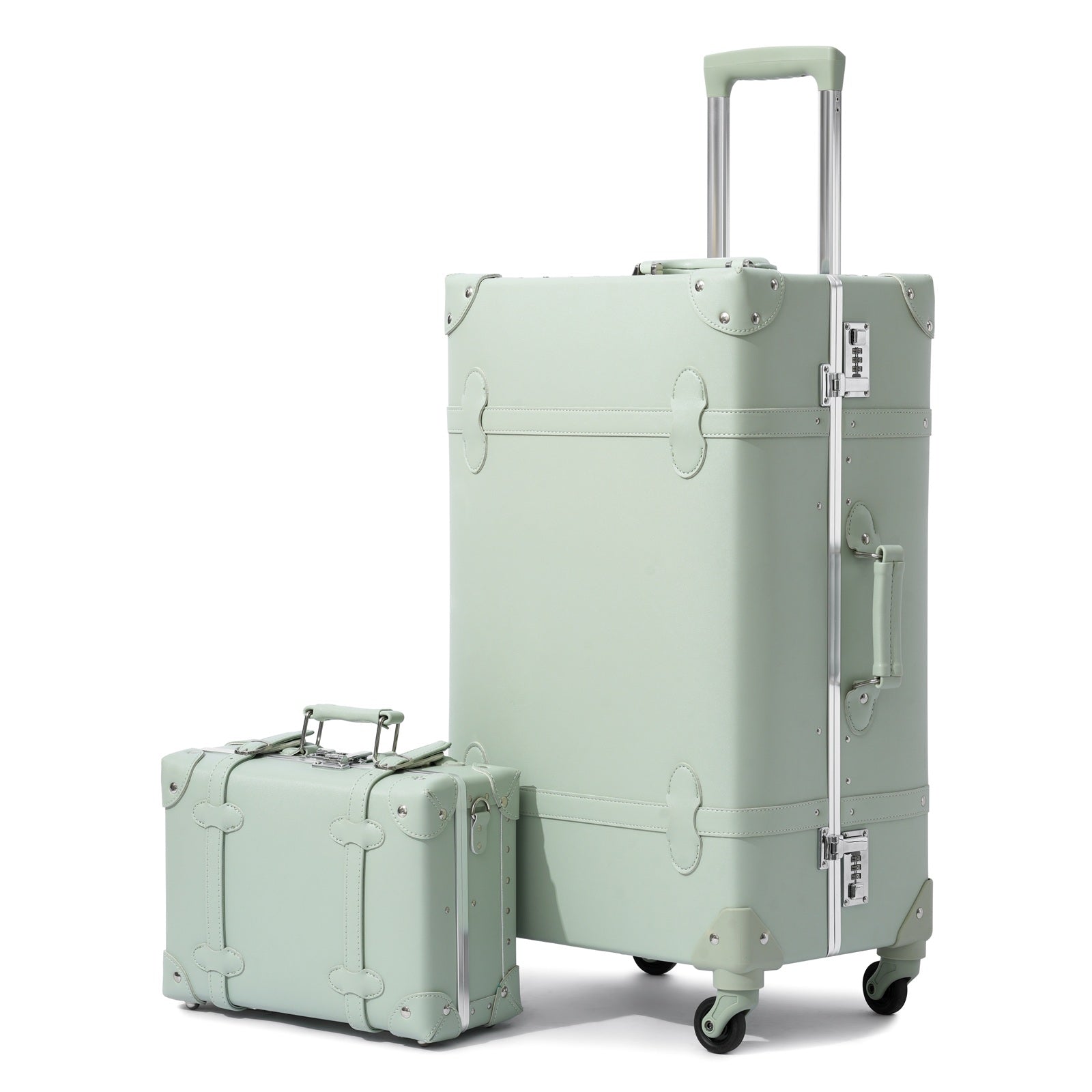 urecity Vintage leather-trimmed luggages 2 Pack