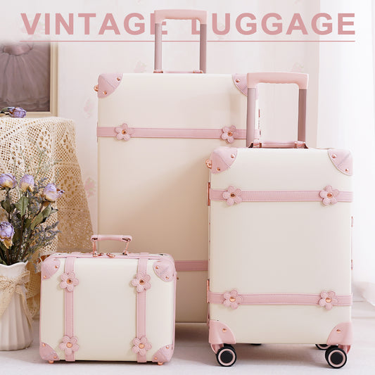 urecity Luggage Set on Wheels Vintage Cute Travel Retro Carry Ons with  Password Lock Hard Shell Lightweight Trolley Suitcase Cabin Bag for Storage  (20(48cm 30Liter), Rose White) Luggage - B07DS7VHPW