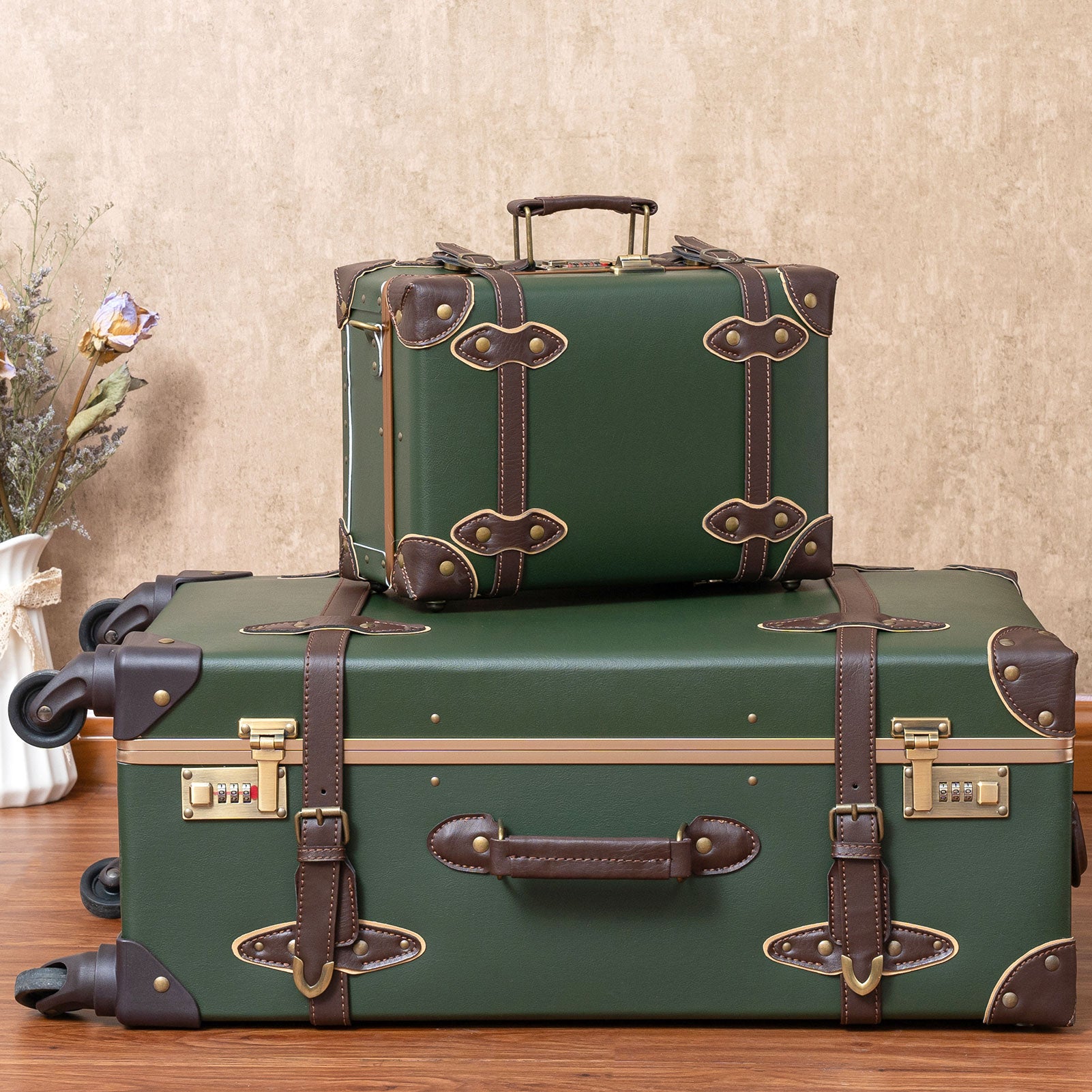NZBZ Vintage Luggage Sets for Women Men, Retro Suitcase Set, Vintage Carry  On Luggage, Cute Vintage Trunk Luggage Sets (Navy Blue, 20 24 28