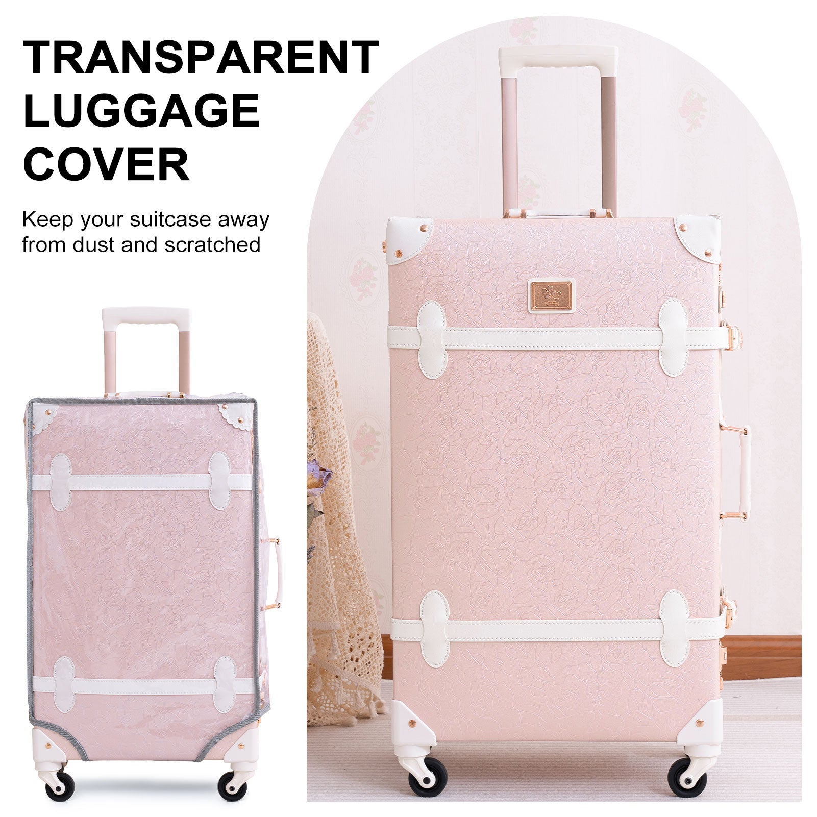 NZBZ Vintage Luggage Set Carry On Cute Suitcase with Rolling Spinner W –  urecity-luggage