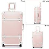 Set De 4 Valises Vintage Urecity En Cuir Rose - Tailles 14, 20, 24, 28" - Roues 4 Spinner