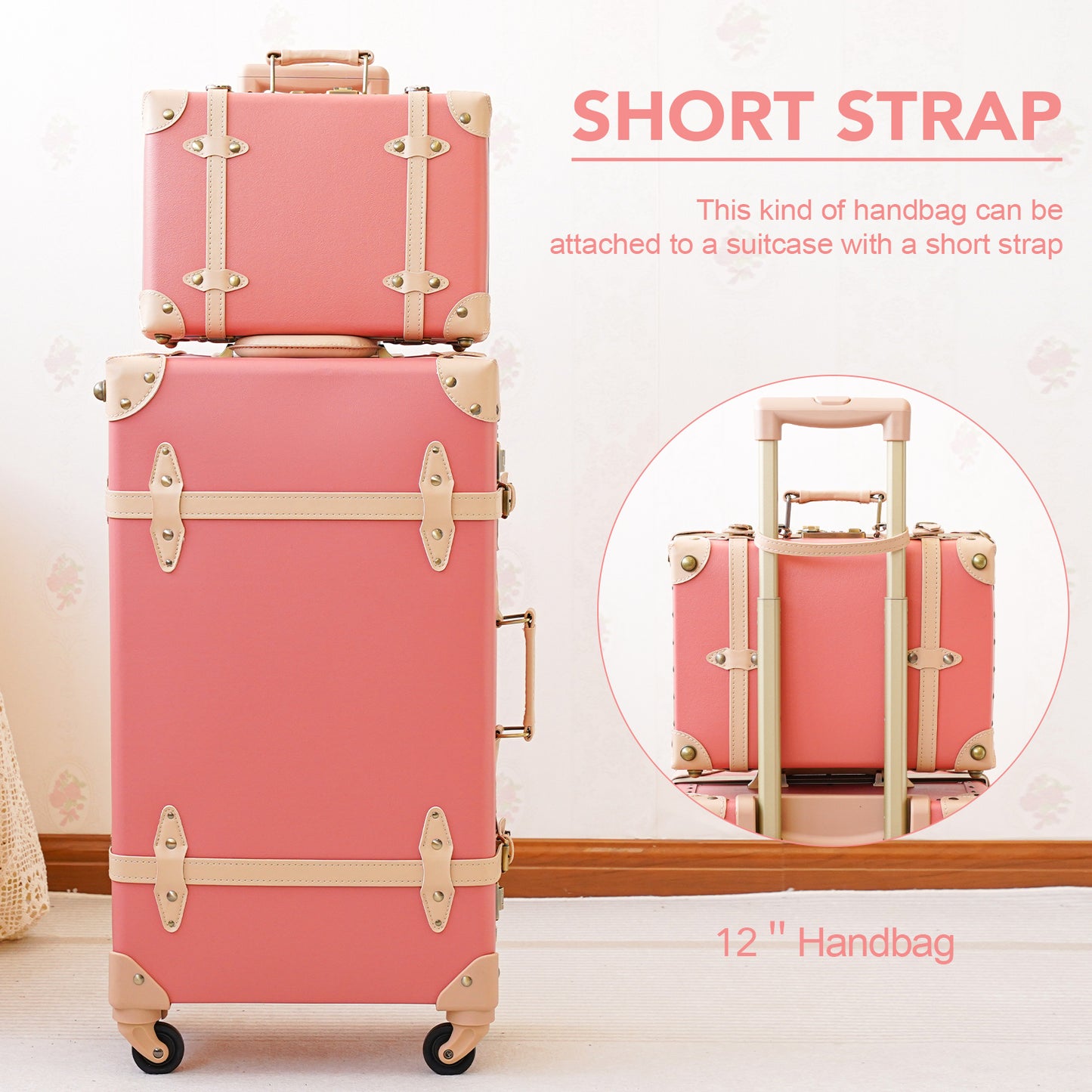 urecity vintage suitcase set for women, vintage luggage sets for women 2  piece, cute designer trunk luggage, retro suit case