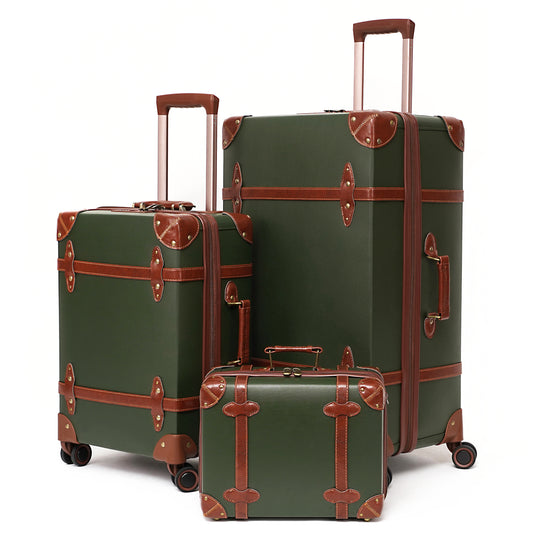 NZBZ 3-teiliges Vintage-Gepäckset zum Mitnehmen, niedlicher Koffer mit rollenden Spinnerrädern und TSA-Schloss, Retro-Kofferraumgepäck 